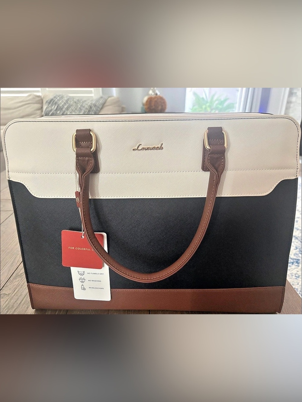 Lovevook Laptop Tote in Black & Brown with cooler lunch pocket and strap